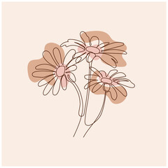Chamomile in one line in beige colors