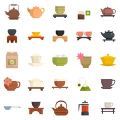 Tea ceremony icons set flat vector isolated