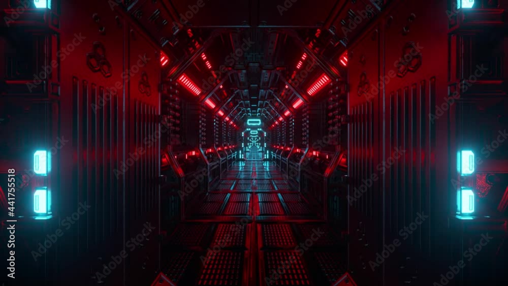 Poster flying into spaceship tunnel, sci-fi spaceship corridor. futuristic technology for technical titles 