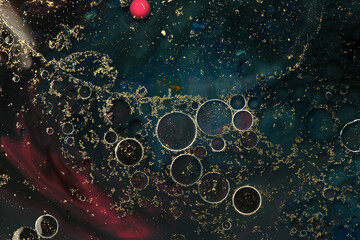 Macro bubble Abstract texture background. Acrylic color in water and oil.