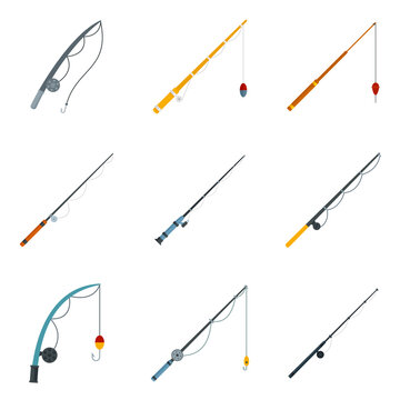 Fishing rod icons set flat vector isolated