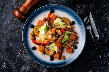 traditional Georgian salad with grilled vegetables in restaurant