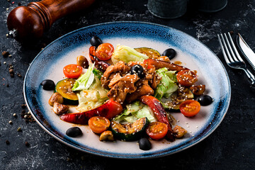 traditional Georgian salad with grilled vegetables in restaurant