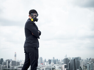 Portrait business man with protective mask against virus and pollution