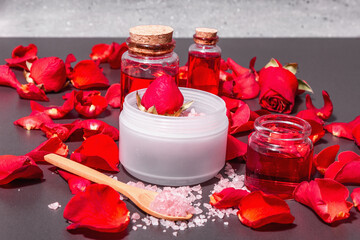Natural spa concept with fresh roses petals