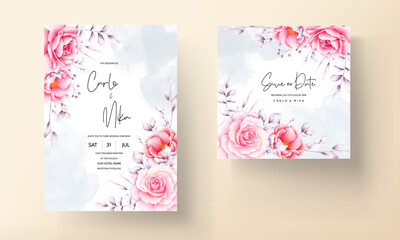 Watercolor red rose wedding invitation card