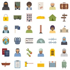 Illegal immigrants icons set flat vector isolated