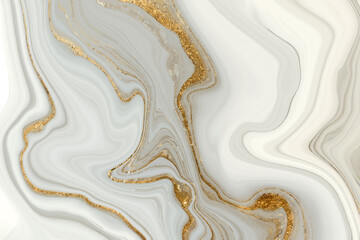 White and gray marble gold veined texture. Light agate ripple background. Vector illustration - obrazy, fototapety, plakaty