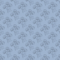 Cotton plant floral seamless pattern