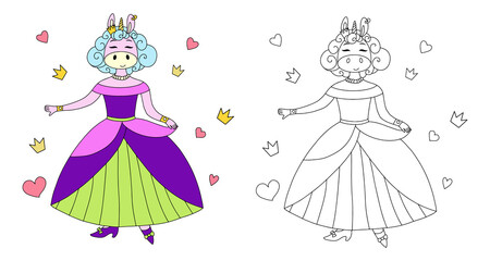 vector illustration of a unicorn princess for coloring books, children's illustration