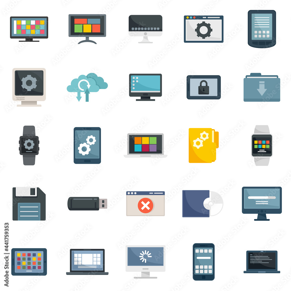 Poster operating system icons set flat vector isolated