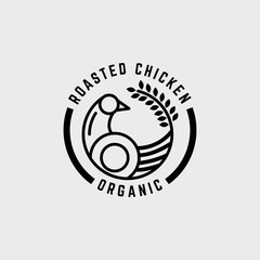 organic roasted chicken meat logo badge inspiration, best for line art organic food logo vector