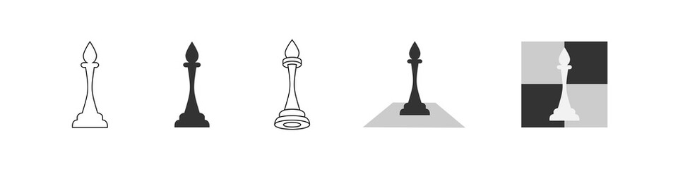 An officer or bishop chess piece. Set of illustrations of black and white chess piece.