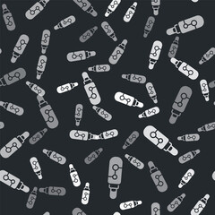 Grey Electronic cigarette icon isolated seamless pattern on black background. Vape smoking tool. Vaporizer Device. Vector