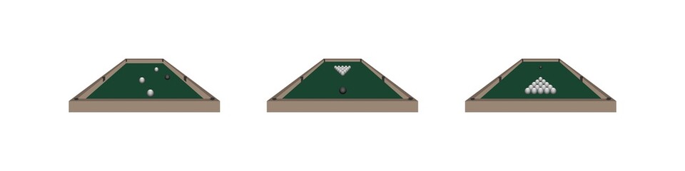 A set of billiard tables. Collection of billiard tables and balls. Vector illustration of billiards. Table game.