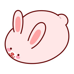 Cute and round simple pink rabbit illustration outlined