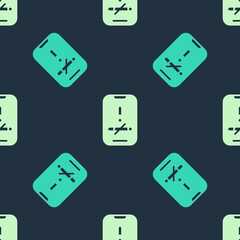 Green and beige No smoking icon isolated seamless pattern on blue background. Cigarette smoking prohibited sign. Vector