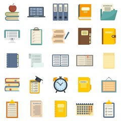 Syllabus icons set flat vector isolated