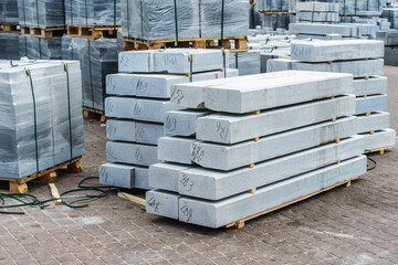 Concrete curbs at the warehouse of a wholesale building materials store. Close-up