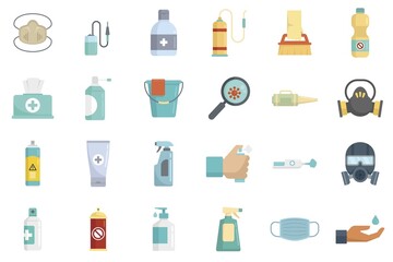 Disinfection icons set flat vector isolated