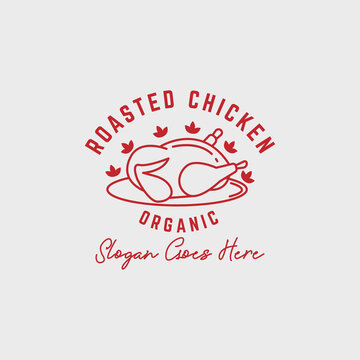 organic roasted chicken meat logo design inspiration, best for line art organic food or thanksgiving logo vector