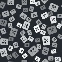 Grey Music or video editing icon isolated seamless pattern on black background. Vector