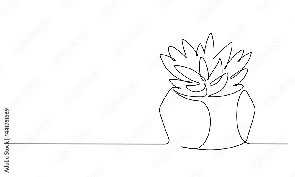 Aufkleber one continuous line drawing of house plant in pot. home potted succulent in simple linear style. edi