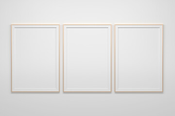 Mockup template with three large blank empty A4 frames on white background