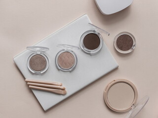 Make-up, eye shadows. View from above. Flat lay.