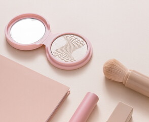 Face powder and brush,make up,flat layot