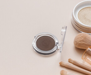 Make-up, eye shadows. View from above. Flat lay.