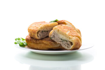 fried pies with meat in a plate on a white