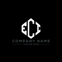 ECI letter logo design with polygon shape. ECI polygon logo monogram. ECI cube logo design. ECI hexagon vector logo template white and black colors. ECI monogram, ECI business and real estate logo. 