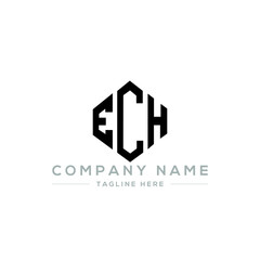 ECH letter logo design with polygon shape. ECH polygon logo monogram. ECH cube logo design. ECH hexagon vector logo template white and black colors. ECH monogram, ECH business and real estate logo. 