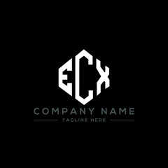 ECX letter logo design with polygon shape. ECX polygon logo monogram. ECX cube logo design. ECX hexagon vector logo template white and black colors. ECX monogram, ECX business and real estate logo. 