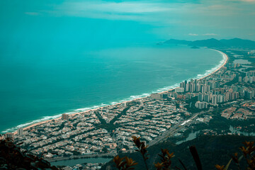 Luxury beach house with sea view swimming pool and big garden in modern design. Empty green grass lawn at vacation home. 3d illustration of contemporary