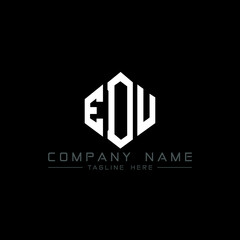 EDU letter logo design with polygon shape. EDU polygon logo monogram. EDU cube logo design. EDU hexagon vector logo template white and black colors. EDU monogram, EDU business and real estate logo. 
