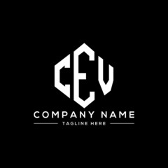 CEV letter logo design with polygon shape. CEV polygon logo monogram. CEV cube logo design. CEV hexagon vector logo template white and black colors. CEV monogram, CEV business and real estate logo. 