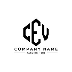 CEV letter logo design with polygon shape. CEV polygon logo monogram. CEV cube logo design. CEV hexagon vector logo template white and black colors. CEV monogram, CEV business and real estate logo. 