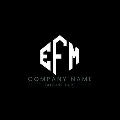 Obraz premium EFM letter logo design with polygon shape. EFM polygon logo monogram. EFM cube logo design. EFM hexagon vector logo template white and black colors. EFM monogram, EFM business and real estate logo. 