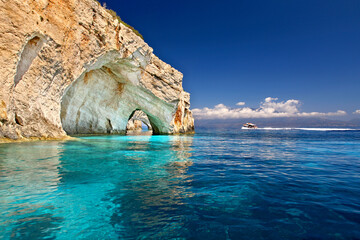 Famous blue caves, an extraordinary seascape of magnificent geologic formations in Zakynthos...