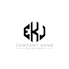 EKJ letter logo design with polygon shape. EKJ polygon logo monogram. EKJ cube logo design. EKJ hexagon vector logo template white and black colors. EKJ monogram, EKJ business and real estate logo. 