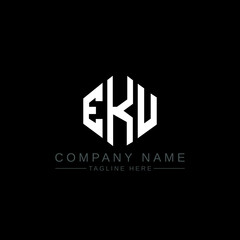 Obraz premium EKU letter logo design with polygon shape. EKU polygon logo monogram. EKU cube logo design. EKU hexagon vector logo template white and black colors. EKU monogram, EKU business and real estate logo. 