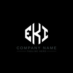 EKI letter logo design with polygon shape. EKI polygon logo monogram. EKI cube logo design. EKI hexagon vector logo template white and black colors. EKI monogram, EKI business and real estate logo. 