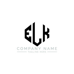 ELK letter logo design with polygon shape. ELK polygon logo monogram. ELK cube logo design. ELK hexagon vector logo template white and black colors. ELK monogram, ELK business and real estate logo. 
