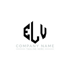ELV letter logo design with polygon shape. ELV polygon logo monogram. ELV cube logo design. ELV hexagon vector logo template white and black colors. ELV monogram, ELV business and real estate logo. 
