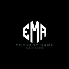 EMA letter logo design with polygon shape. EMA polygon logo monogram. EMA cube logo design. EMA hexagon vector logo template white and black colors. EMA monogram, EMA business and real estate logo. 