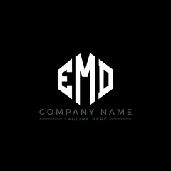 EMD letter logo design with polygon shape. EMD polygon logo monogram. EMD cube logo design. EMD hexagon vector logo template white and black colors. EMD monogram, EMD business and real estate logo. 