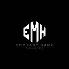 Fototapeta premium EMH letter logo design with polygon shape. EMH polygon logo monogram. EMH cube logo design. EMH hexagon vector logo template white and black colors. EMH monogram, EMH business and real estate logo. 