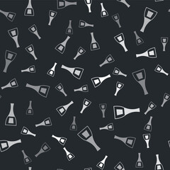 Grey Bottle of nail polish icon isolated seamless pattern on black background. Vector